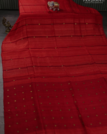 Matka silk saree red with allover coin buttas in borderless style