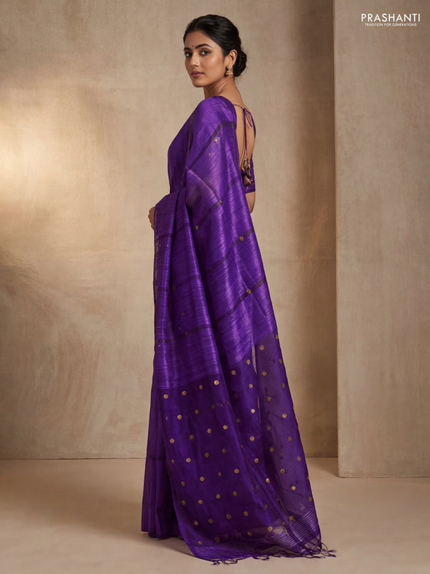 Matka silk saree violet with allover coin buttas in borderless style