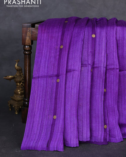Matka silk saree violet with allover coin buttas in borderless style