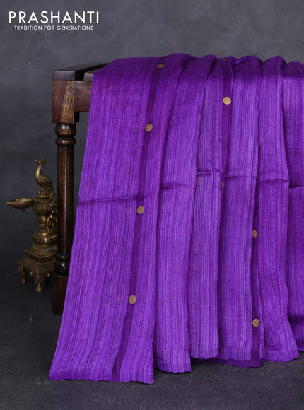 Matka silk saree violet with allover coin buttas in borderless style