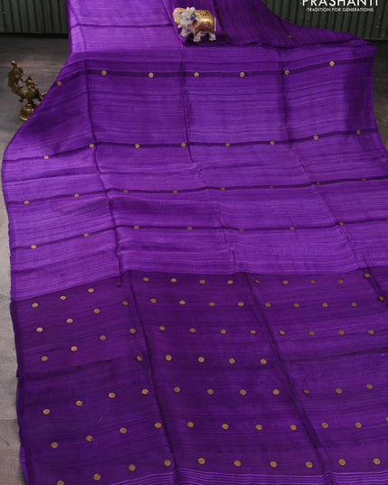 Matka silk saree violet with allover coin buttas in borderless style