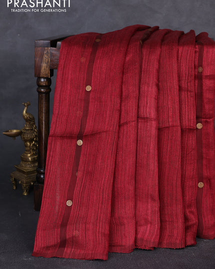 Matka silk saree maroon with allover coin buttas in borderless style
