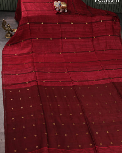 Matka silk saree maroon with allover coin buttas in borderless style