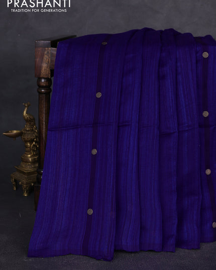 Matka silk saree royal blue with allover coin buttas in borderless style