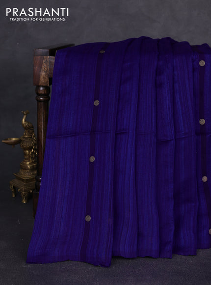 Matka silk saree royal blue with allover coin buttas in borderless style