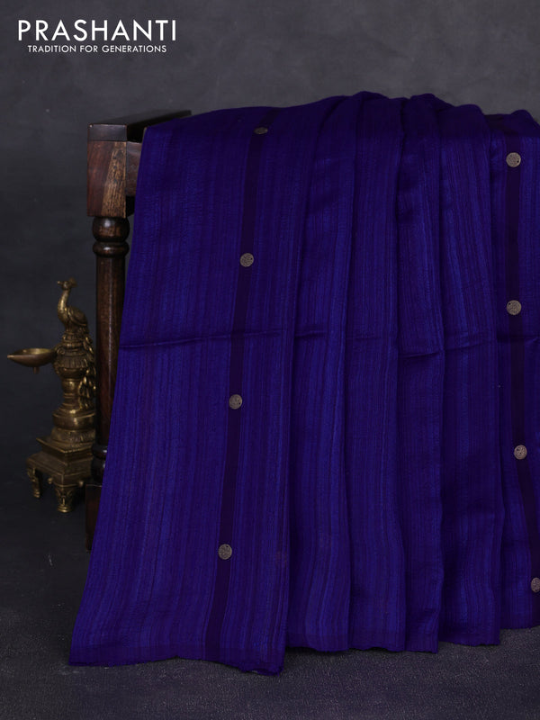 Matka silk saree royal blue with allover coin buttas in borderless style