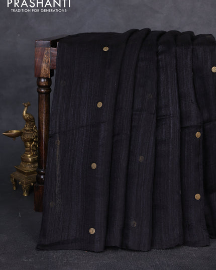 Matka silk saree black with allover coin buttas in borderless style