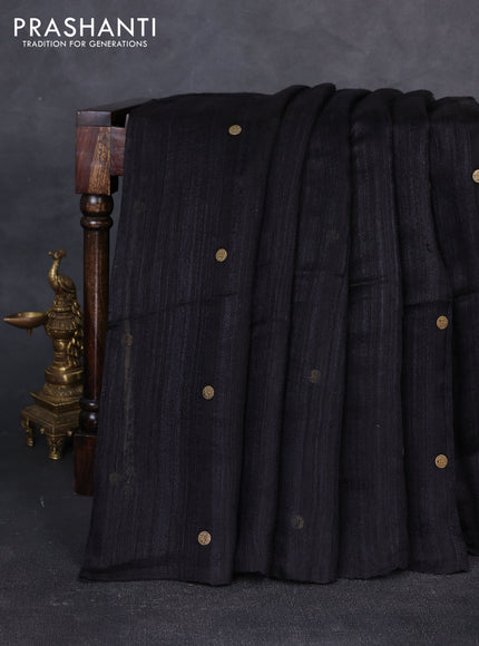Matka silk saree black with allover coin buttas in borderless style
