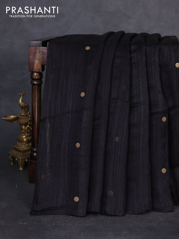 Matka silk saree black with allover coin buttas in borderless style