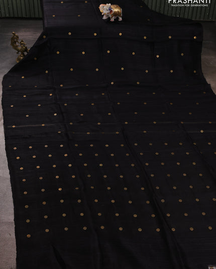 Matka silk saree black with allover coin buttas in borderless style