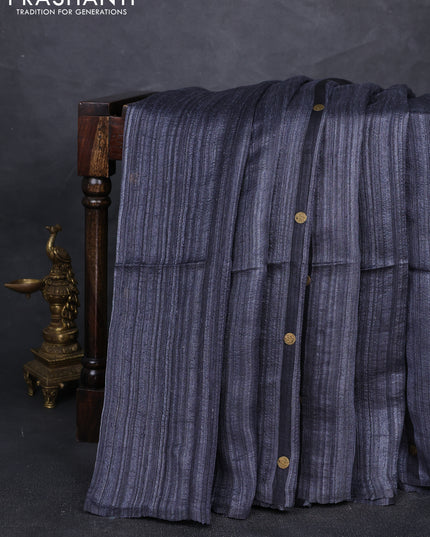 Matka silk saree grey with allover coin buttas in borderless style