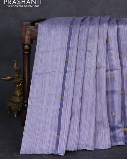 Matka silk saree grey with allover coin buttas in borderless style