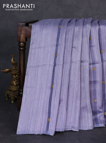 Matka silk saree grey with allover coin buttas in borderless style