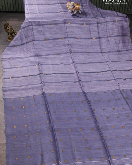 Matka silk saree grey with allover coin buttas in borderless style