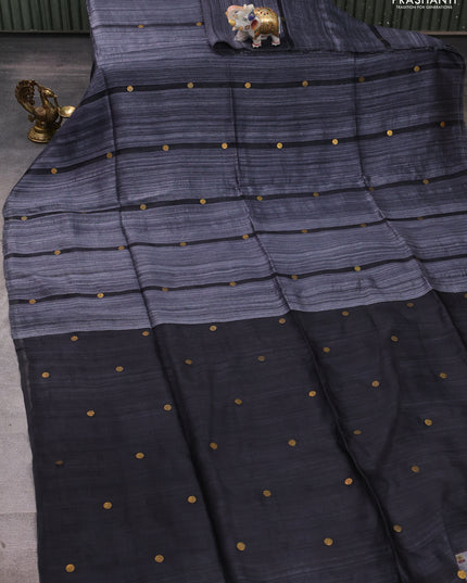 Matka silk saree grey with allover coin buttas in borderless style