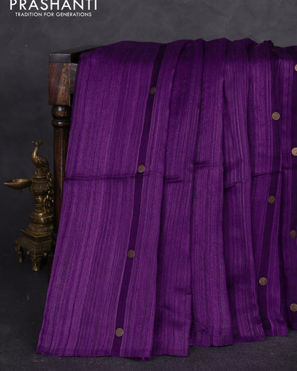Matka silk saree purple with allover coin buttas in borderless style