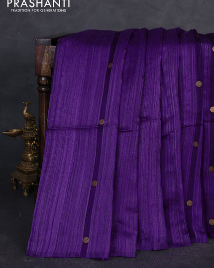 Matka silk saree purple with allover coin buttas in borderless style