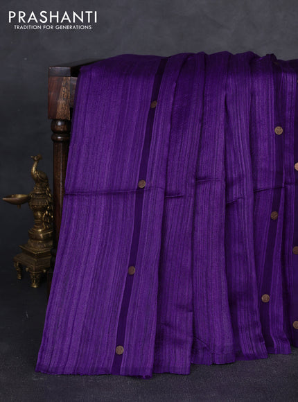 Matka silk saree purple with allover coin buttas in borderless style