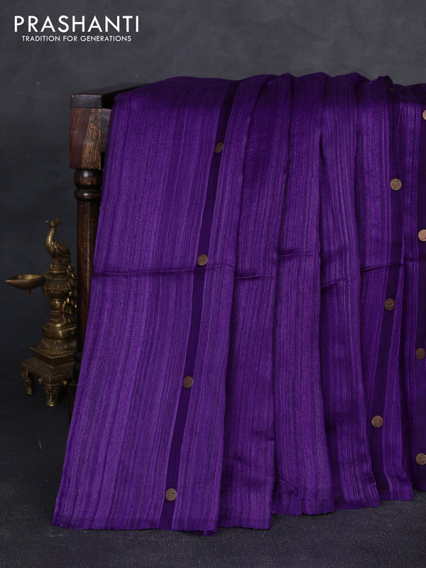 Matka silk saree purple with allover coin buttas in borderless style