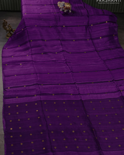 Matka silk saree purple with allover coin buttas in borderless style
