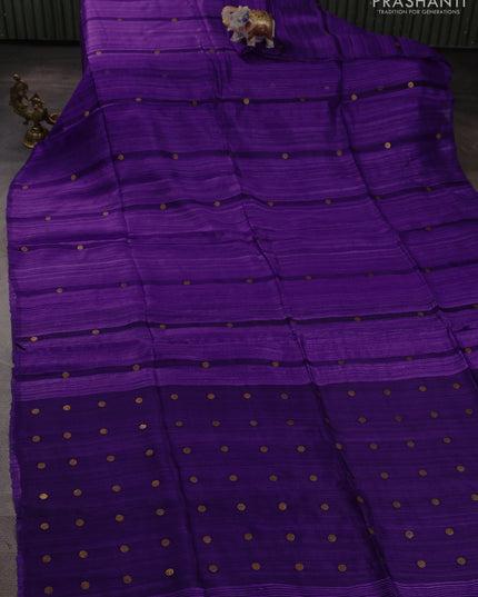 Matka silk saree purple with allover coin buttas in borderless style