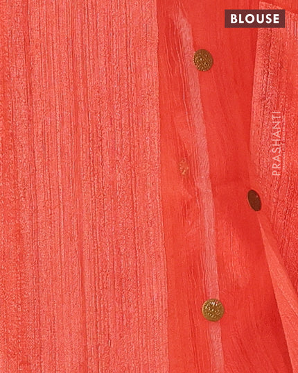 Matka silk saree orange with allover coin buttas in borderless style