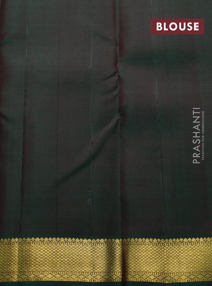 Pure kanchipuram silk saree rustic orange and bottle green with zari woven buttas and zari woven border
