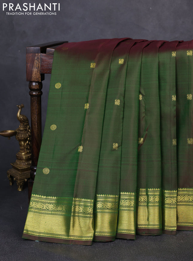 Pure kanchipuram silk saree dual shade of green with zari woven buttas and zari woven border