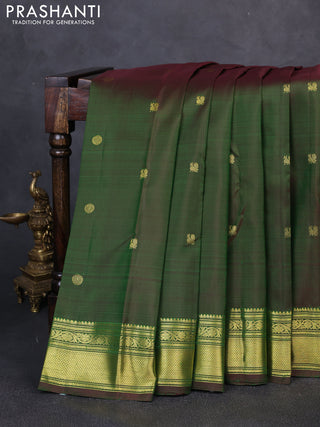 Pure kanchipuram silk saree dual shade of green with zari woven buttas and zari woven border