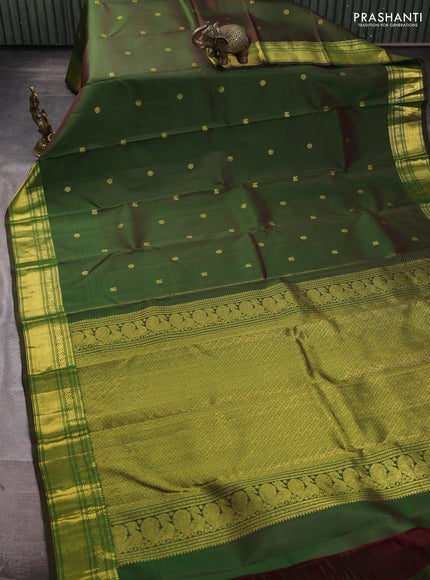 Pure kanchipuram silk saree dual shade of green with zari woven buttas and zari woven border