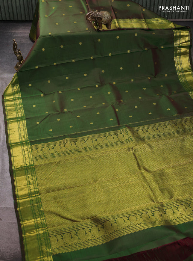 Pure kanchipuram silk saree dual shade of green with zari woven buttas and zari woven border