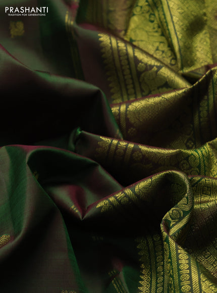 Pure kanchipuram silk saree dual shade of green with zari woven buttas and zari woven border