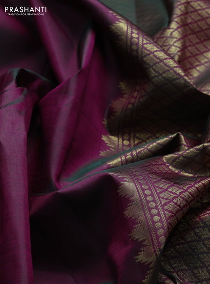 Pure kanchipuram silk saree deep wine shade with plain body and temple zari woven border