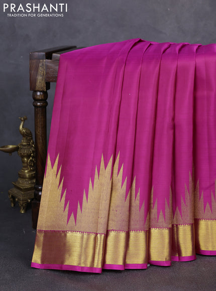 Pure kanchipuram silk saree pink with plain body and temple zari woven border