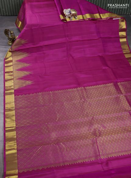 Pure kanchipuram silk saree pink with plain body and temple zari woven border