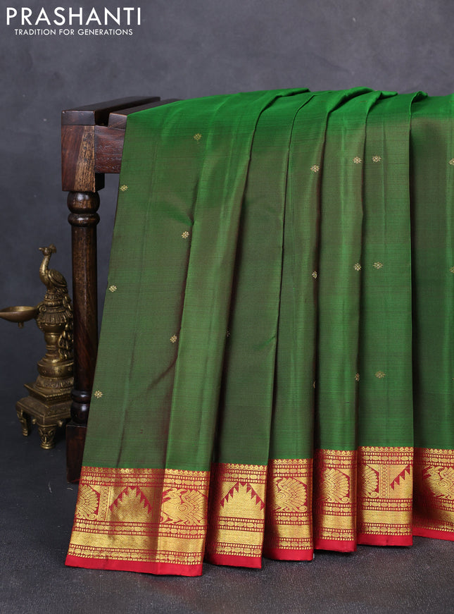Pure kanchipuram silk saree green and red with zari woven buttas and zari woven border