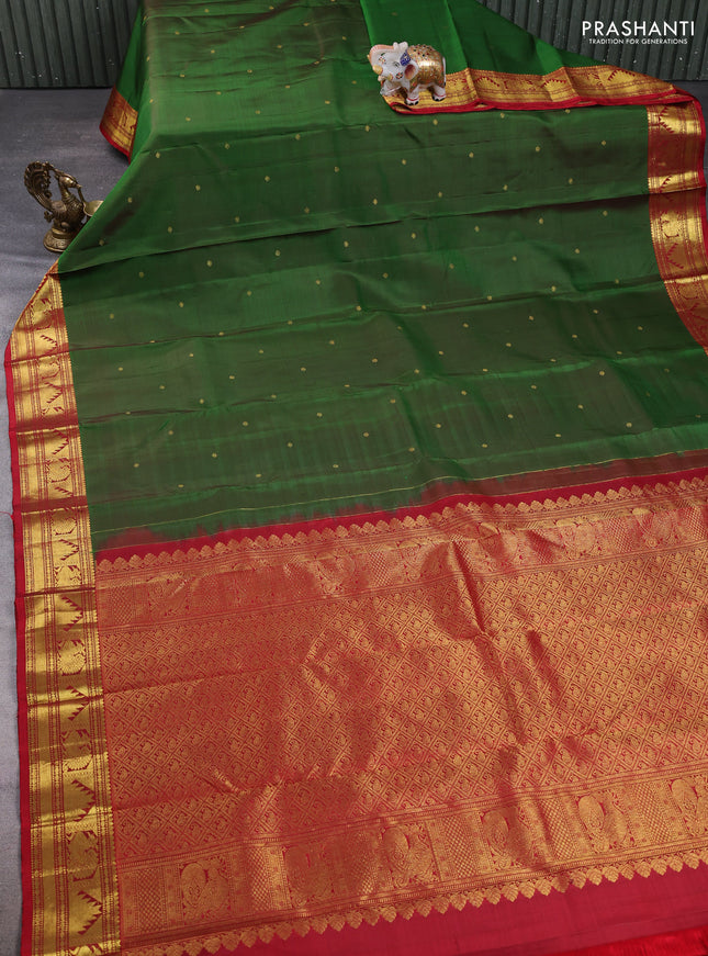 Pure kanchipuram silk saree green and red with zari woven buttas and zari woven border