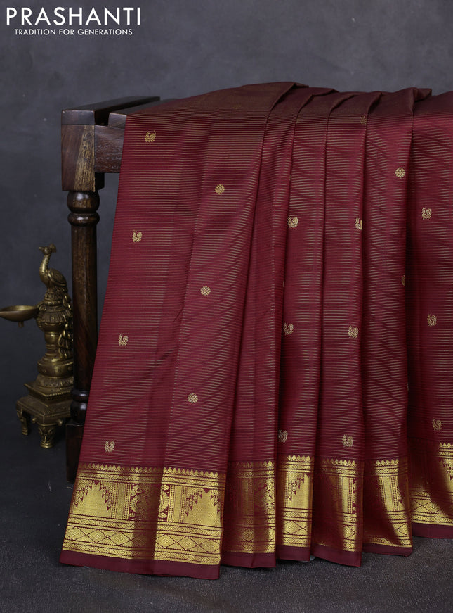 Pure kanchipuram silk saree deep maroon with allover vairaosi pattern & zari buttas and zari woven border