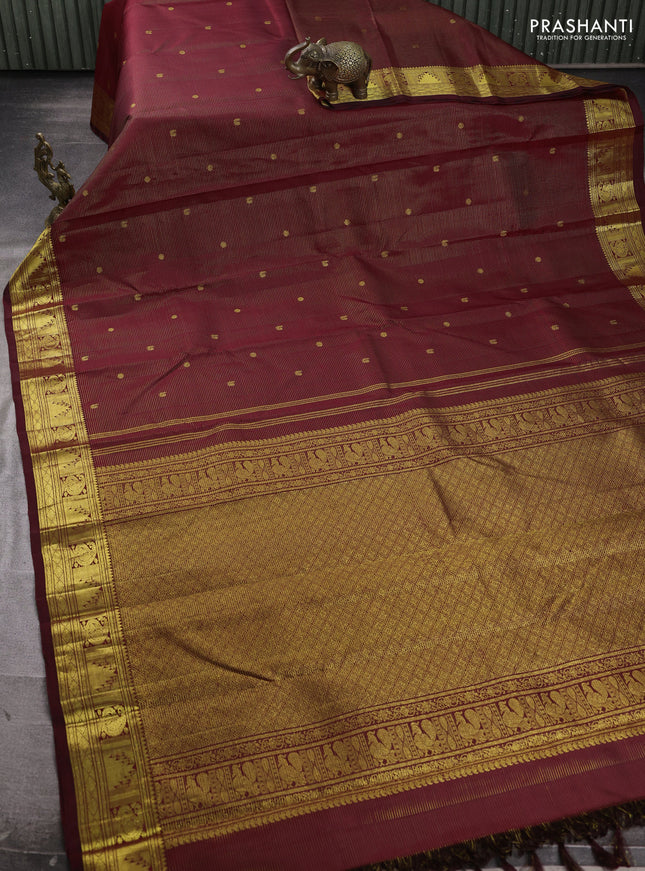 Pure kanchipuram silk saree deep maroon with allover vairaosi pattern & zari buttas and zari woven border