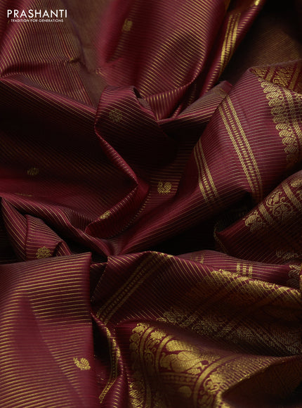 Pure kanchipuram silk saree deep maroon with allover vairaosi pattern & zari buttas and zari woven border