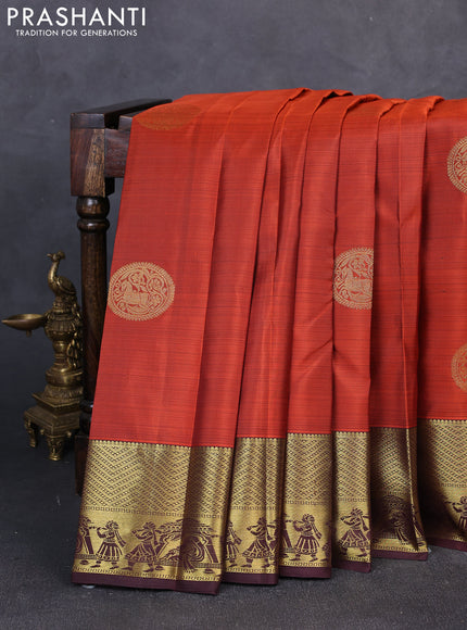 Pure kanchipuram silk saree rust shade and coffee brown with zari woven buttas and zari woven border