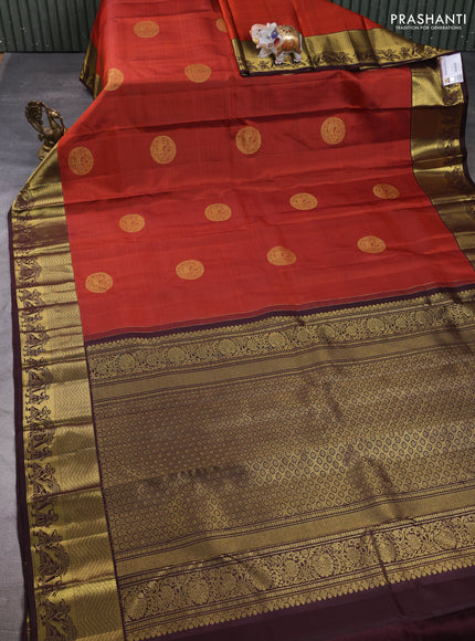 Pure kanchipuram silk saree rust shade and coffee brown with zari woven buttas and zari woven border