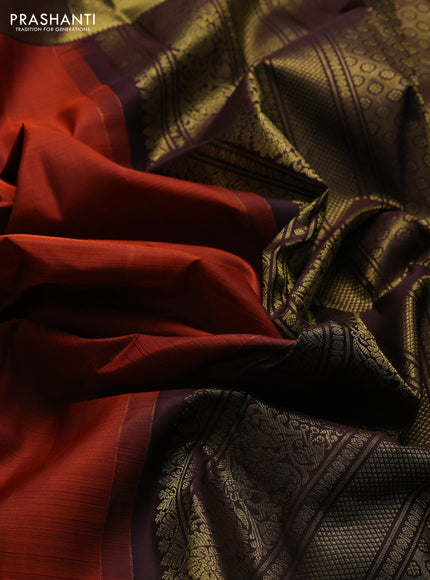 Pure kanchipuram silk saree rust shade and coffee brown with zari woven buttas and zari woven border