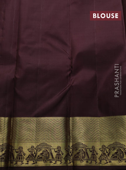 Pure kanchipuram silk saree rust shade and coffee brown with zari woven buttas and zari woven border