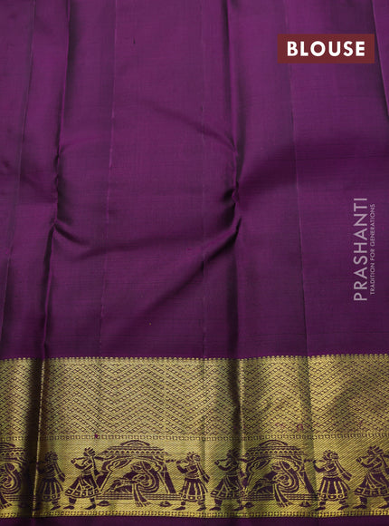 Pure kanchipuram silk saree bottle green and violet with zari woven buttas and zari woven border