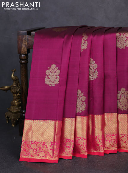 Pure kanchipuram silk saree wine shade and pink with zari woven buttas and zari woven border