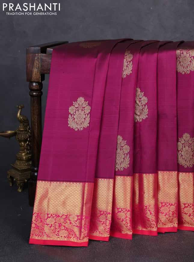 Pure kanchipuram silk saree wine shade and pink with zari woven buttas and zari woven border