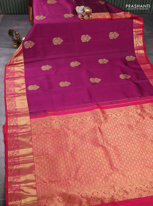 Pure kanchipuram silk saree wine shade and pink with zari woven buttas and zari woven border
