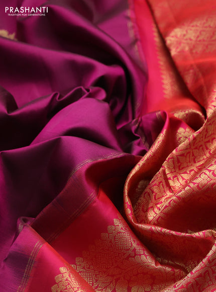 Pure kanchipuram silk saree wine shade and pink with zari woven buttas and zari woven border