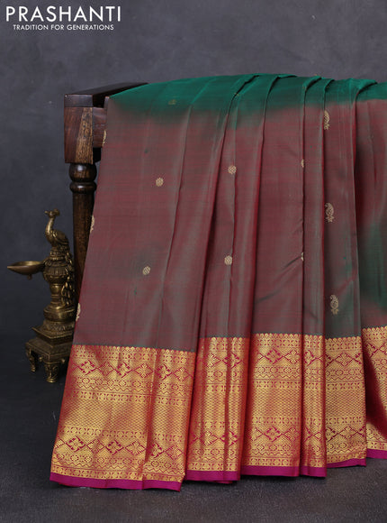 Pure kanchipuram silk saree dual shade of green and magenta pink with zari woven buttas and long zari woven border